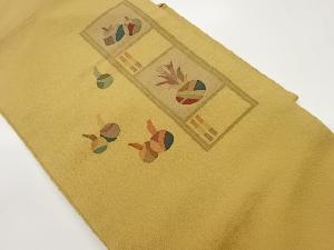 縮緬地抽象果実模様名古屋帯